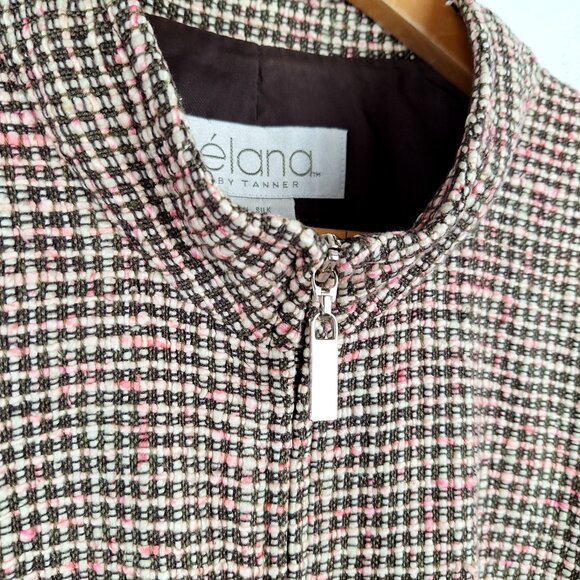 100% Silk Tweed Blazer Jacket Size 14. Pink White Brown Boucle Elana by Tanner - Picture 14 of 16
